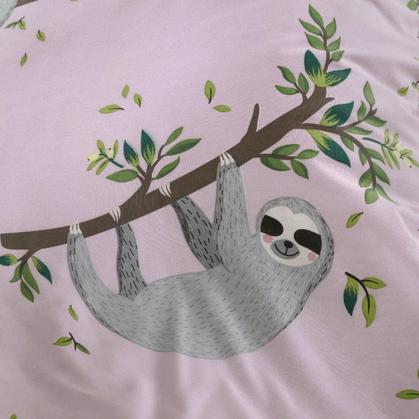 Sloth Duvet Set Girls Blush Pink Grey Quilt Cover Pillow Case Bedding