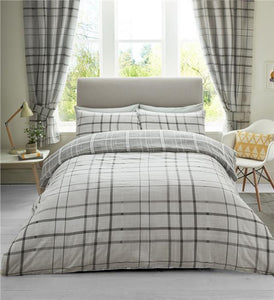 Duvet sets in tartan check contemporary quilt cover in shades of grey