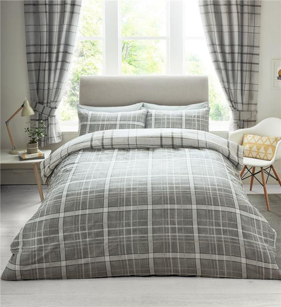 Duvet sets in tartan check contemporary quilt cover in shades of grey
