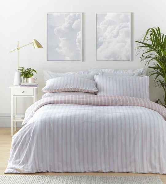Pink stripe duvet set quilt cover pillow cases light blush white bedding