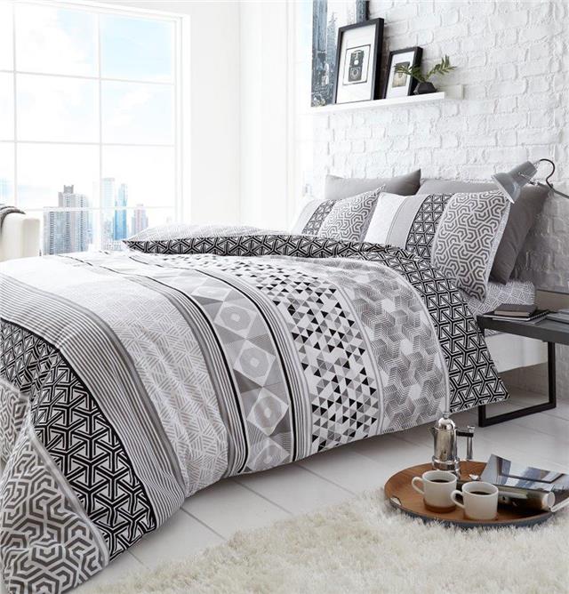 Duvet set grey black white geometric bedding mono quilt cover bed set
