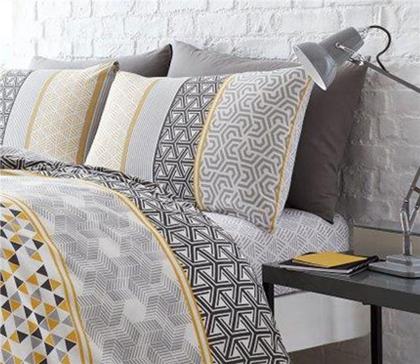 Duvet set geometric mustard ochre grey bedding quilt cover pillow cases bed set