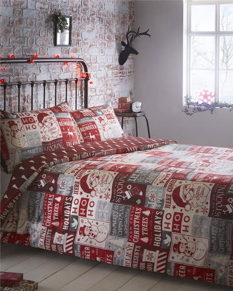 Christmas bedding quilt cover duvet sets red festive retro santa collage print