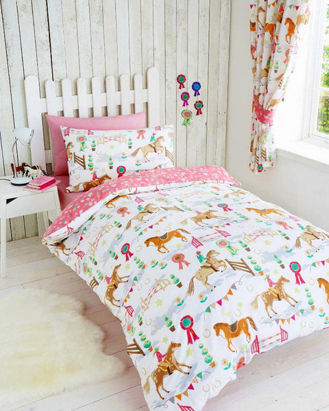 Girls duvet cover set pony horse riding bedding & curtains available