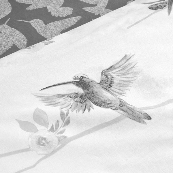 Duvet set grey white bedding pretty flower humming bird quilt cover pillow cases