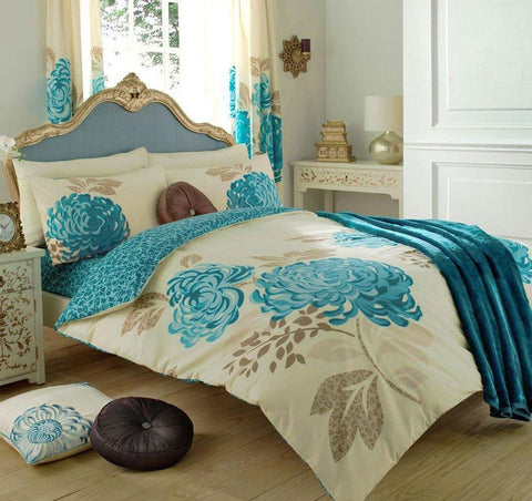 SUPER KINGSIZE duvet quilt cover bedding elegant flower teal bed set CLEARANCE