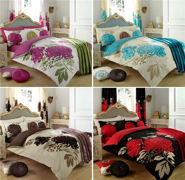 SUPER KINGSIZE duvet quilt cover bedding elegant flower teal bed set CLEARANCE