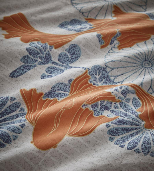 Duvet sets Japanese parasol oriental koi fish mandarin orange blue quilt cover