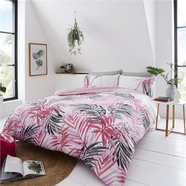 Pink tropical palm leaf & leopard print duvet sets quilt cover bedding
