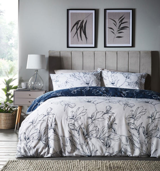 Navy duvet set quilt cover pillow cases abstract floral print bedding