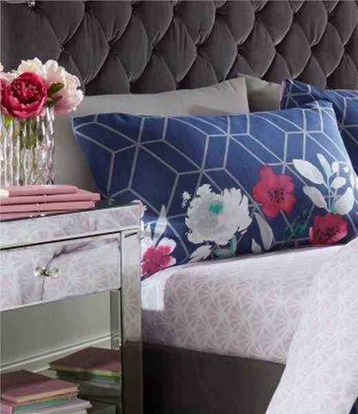Navy blue bedding duvet set geometric floral quilt cover & pillow cases bedding