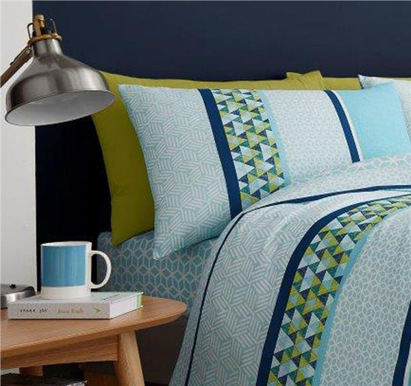 Duvet set teal blue green geometric bedding quilt cover pillow cases bed set