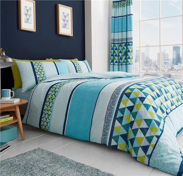 Duvet set teal blue green geometric bedding quilt cover pillow cases bed set
