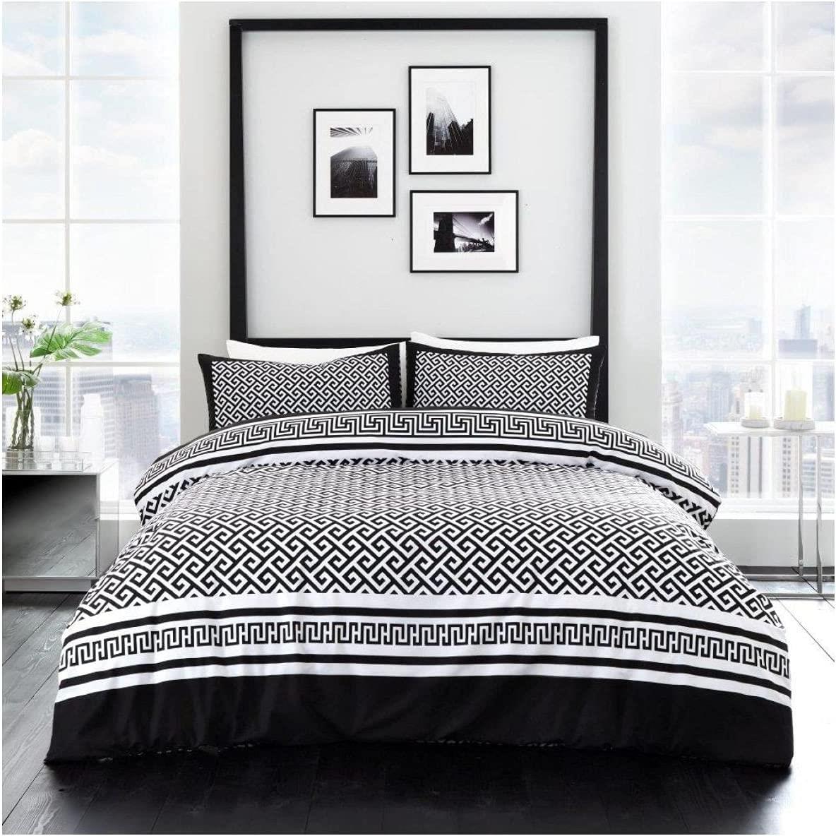Duvet set black & white geometric retro bedding quilt cover pillow cases bed set