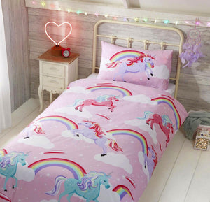 Girls Bedding Unicorn Rainbows Pink Single / Toddler Duvet Quilt Cover Bed Set
