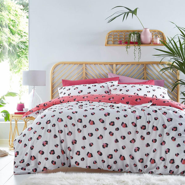 Duvet Set Quilt Cover Pink Leopard Print Design White Bedding