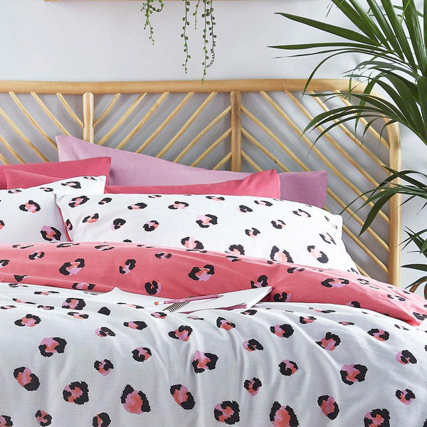 Duvet Set Quilt Cover Pink Leopard Print Design White Bedding