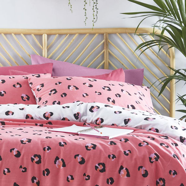 Leopard Print Duvet Cover Pillow Cases Pink Reversible Adult Teen Bedding Set