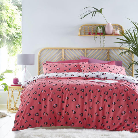 Leopard Print Duvet Cover Pillow Cases Pink Reversible Adult Teen Bedding Set