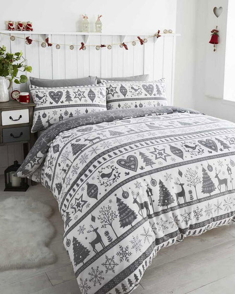 Christmas bedding duvet cover set teal xmas reindeer stag tree festive home