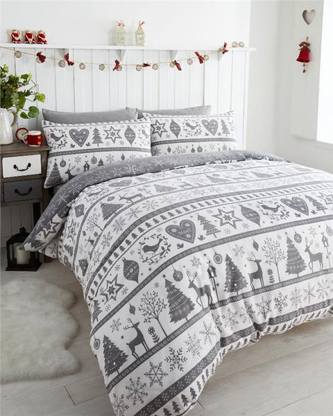 Christmas tree duvet set bedding xmas bauble decoration stag grey or red