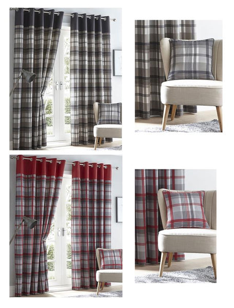 Red curtains eyelet ring top lined curtains tartan check ready made