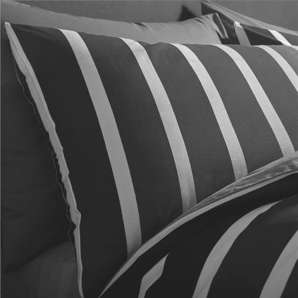 Grey duvet sets stripe quilt cover & pillow cases charcoal grey bedding