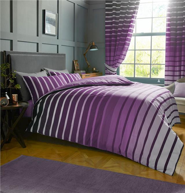 Duvet sets purple & lilac stripe quilt cover & pillow cases contemporary bedding
