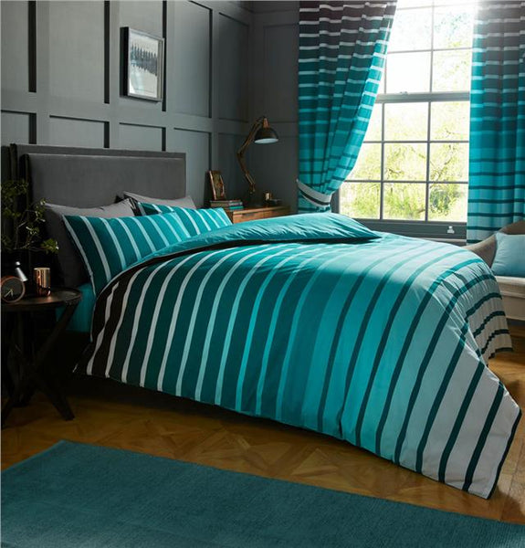 Duvet sets teal stripe quilt cover & pillow cases contemporary bedding