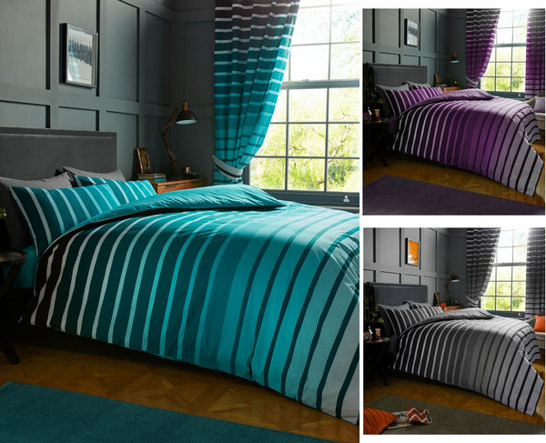 Duvet sets teal stripe quilt cover & pillow cases contemporary bedding