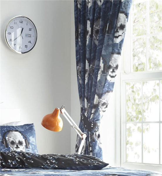 Boys duvet cover sets pixelated skulls bedding & curtains available