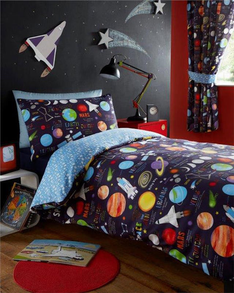 Outer space planets rockets galaxy stars duvet sets or quilt cover & curtains