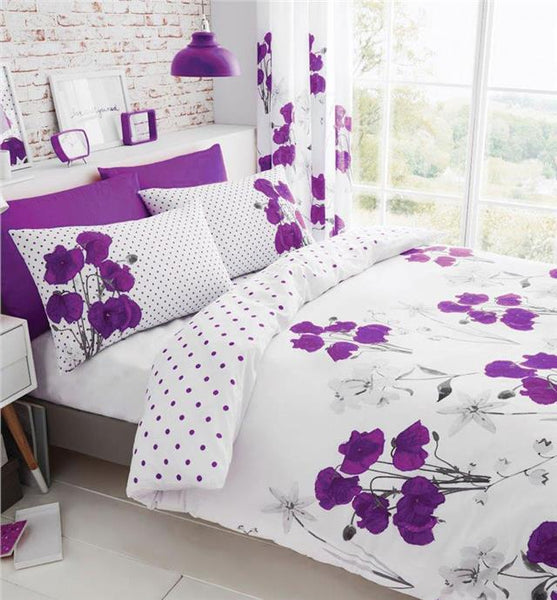 Purple poppy duvet sets bedding quilt cover & pillow case bedding