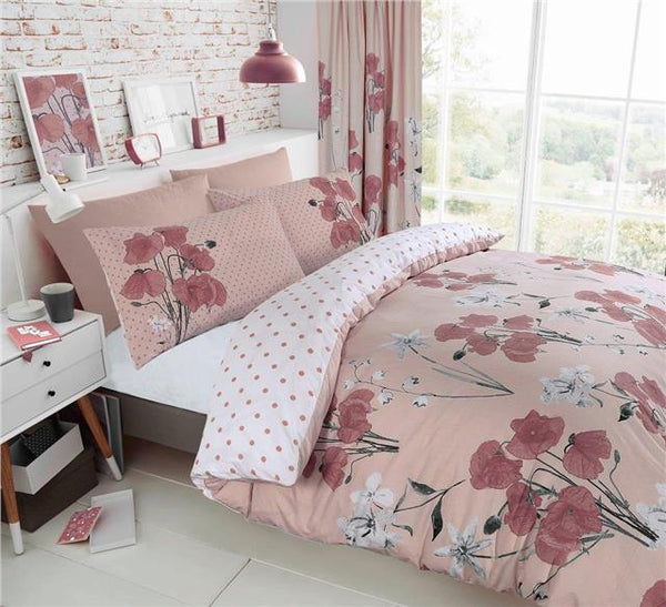 Duvet set poppy flower blush pink poppies quilt cover pillow cases bedding