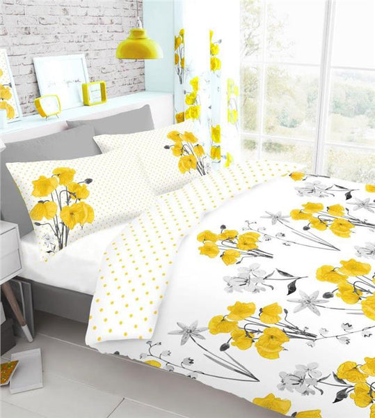 Yellow poppy duvet sets quilt cover & pillow case ochre yellow poppies