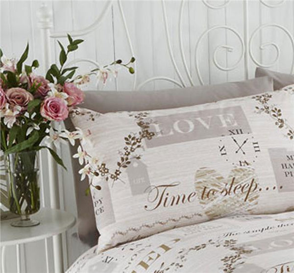 Duvet sets vintage hearts & clocks natural jute shades bed quilt cover sets