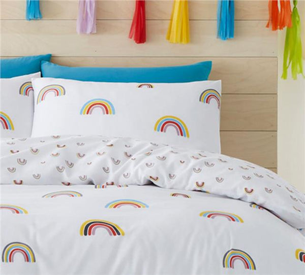 Rainbow duvet set white bedding rainbow colours bed quilt cover & pillow cases