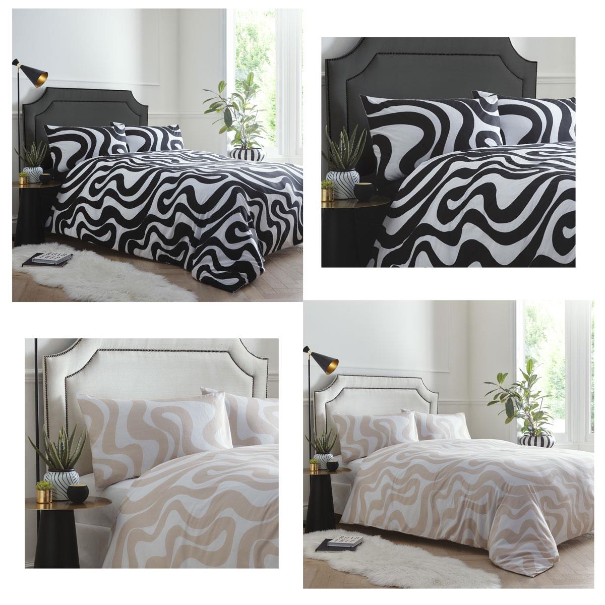 Duvet set bedding bed quilt cover pillow cases natural / black white