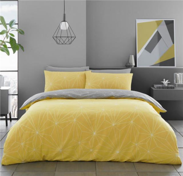 Duvet set ochre yellow grey linear geometric bedding quilt cover pillow cases