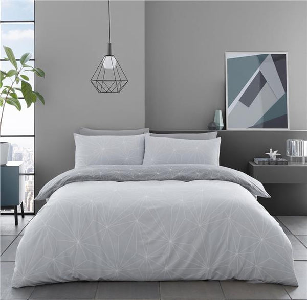 Grey duvet set geometric bedding reversible quilt cover pillow case set