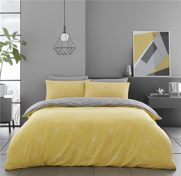 Duvet set ochre yellow grey aqua linear geometric bedding quilt cover