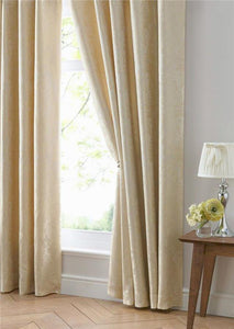 Luxury curtains gold jacquard damask pair lined pencil pleat