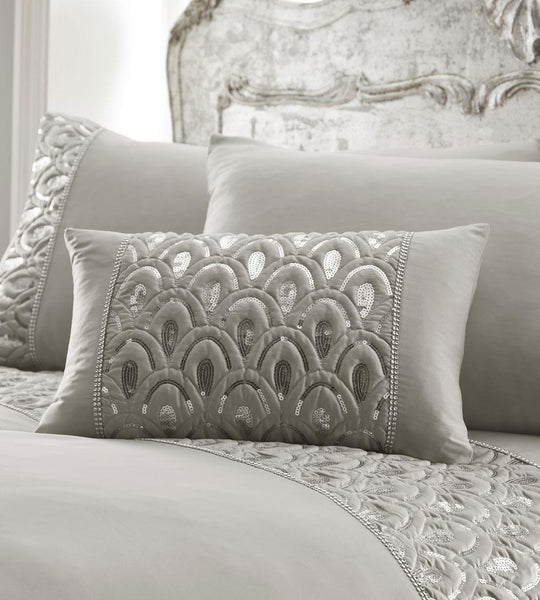 Grey duvet cover set bedding soft embellished silver sequin diamante sparkle