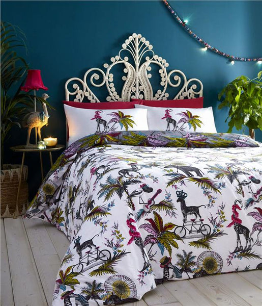 Duvet sets tropical palm fern quilt cover jumbled safari animal bedding