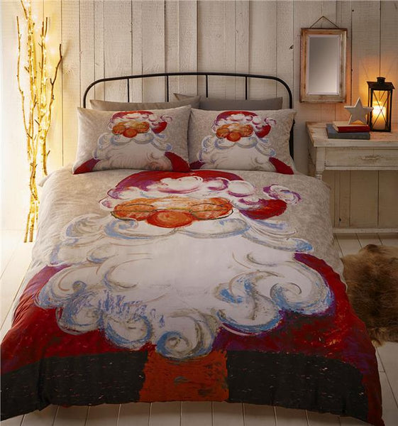 Christmas quilt cover set red santa father xmas bedding festive duvet set