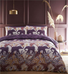 Duvet sets Indian elephant purple plum tropical palm fern quilt cover bedding