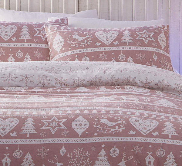 Brushed cotton duvet cover set Christmas tree winter stag pink warm flannelette