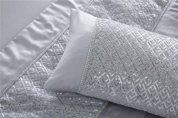 Grey duvet cover set bedding soft embellished silver sequin geometric sparkle