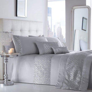 Grey duvet cover set bedding soft embellished silver sequin geometric sparkle