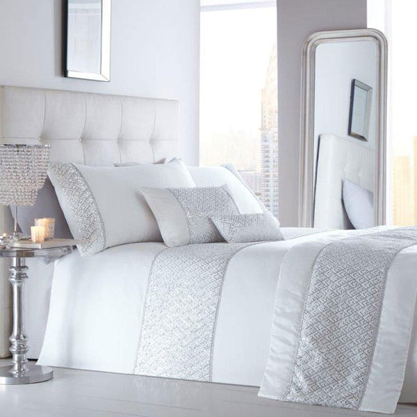 White duvet cover set bedding soft embellished silver sequin geometric sparkle